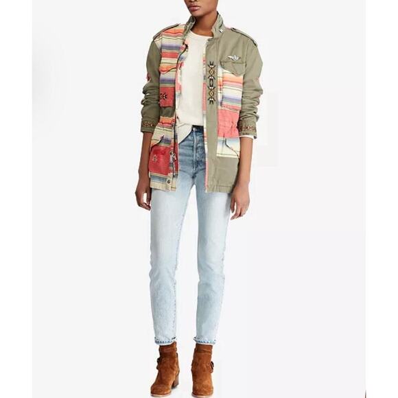 Polo Ralph Lauren Embroidered Field Jacket Military Patchwork Southwestern Aztec - Picture 5 of 13